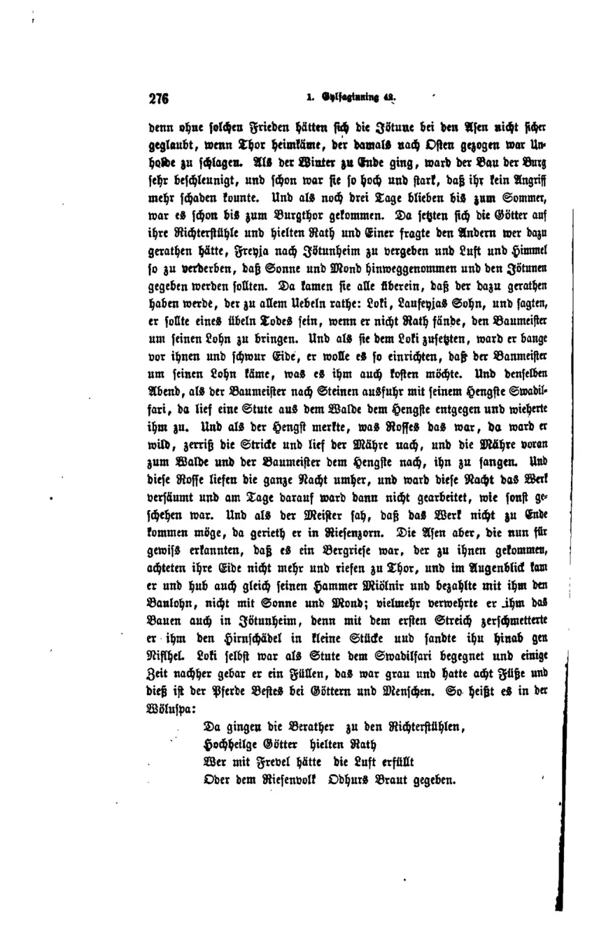 Seite einer gemeinfreien Edda-Ausgabe mit der Textstelle zu Odins achtbeinigem Pferd: Geburt des Füllens mit acht Füßen.